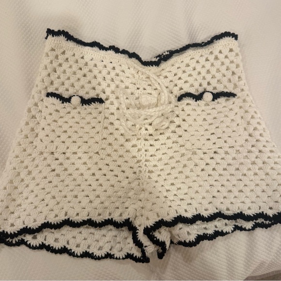 Stone Cold Fox Pants - Stone Cold Fox White and Black Crochet Athletic Shorts